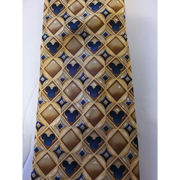 Walt Disney World Gold & Blue Mickey Mouse Heads Silk Tie Classic Length 60" - Picture 2 of 5